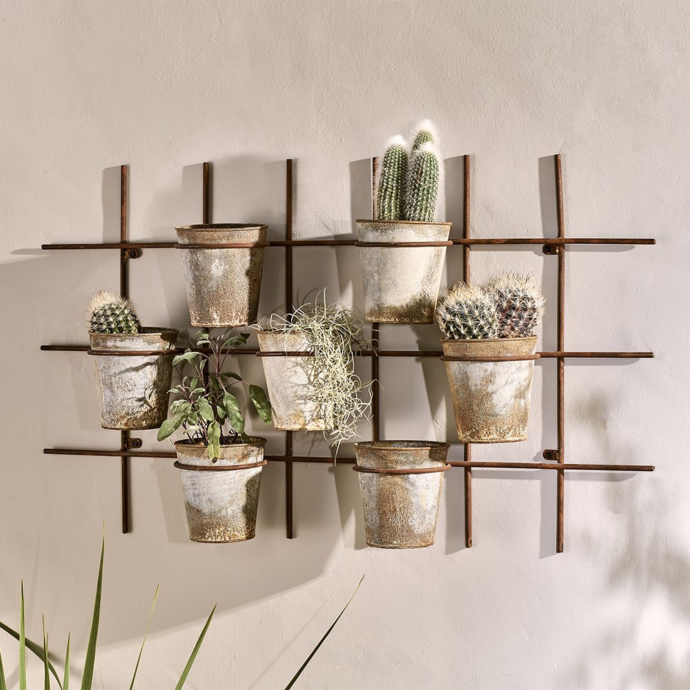 Rustic aged zinc wall planter