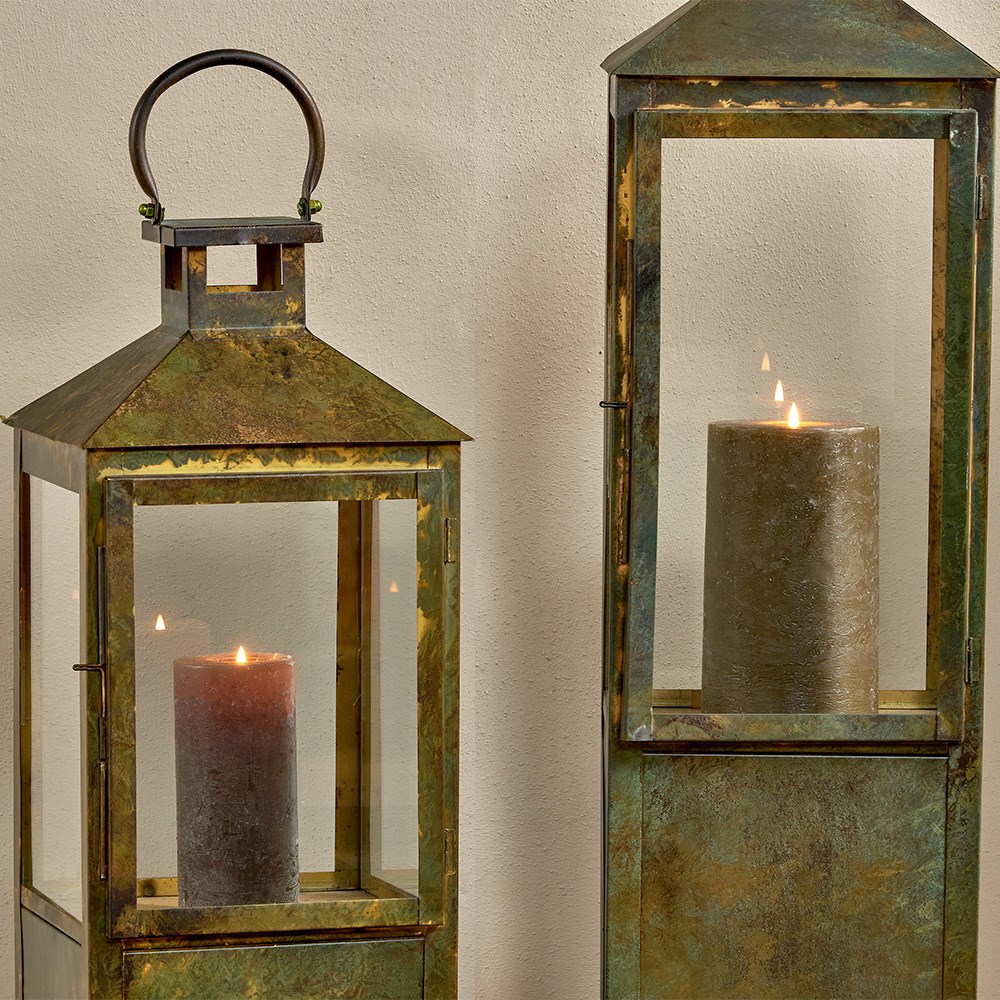 Antique patina hurricane lantern 