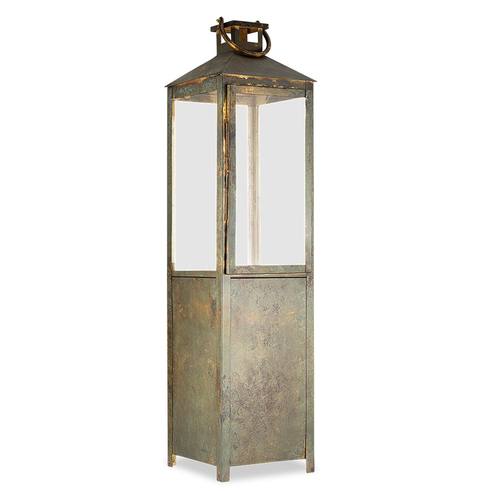 Antique patina hurricane lantern 