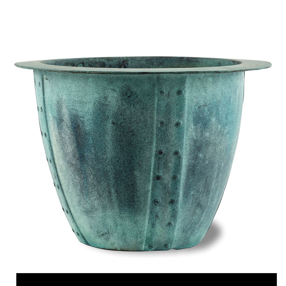 Lightweight riveted beaten copper effect planter