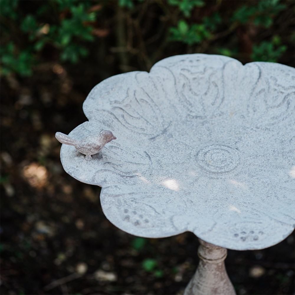 Aged standing bird bath - light grey