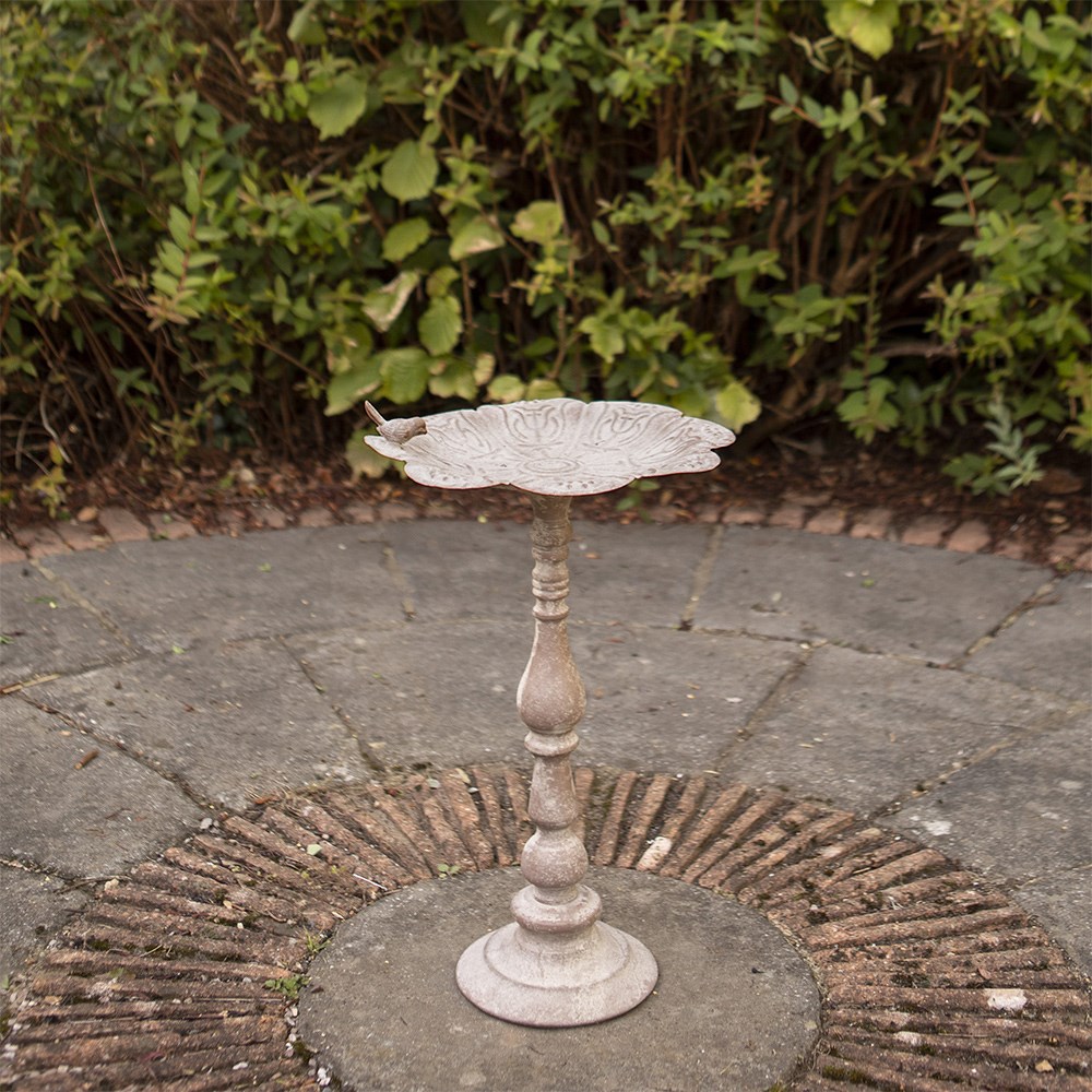 Aged standing bird bath - light grey