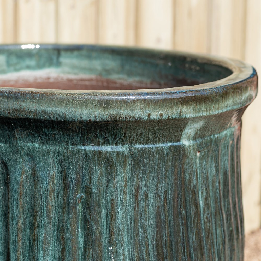 Glazed urn pot in green