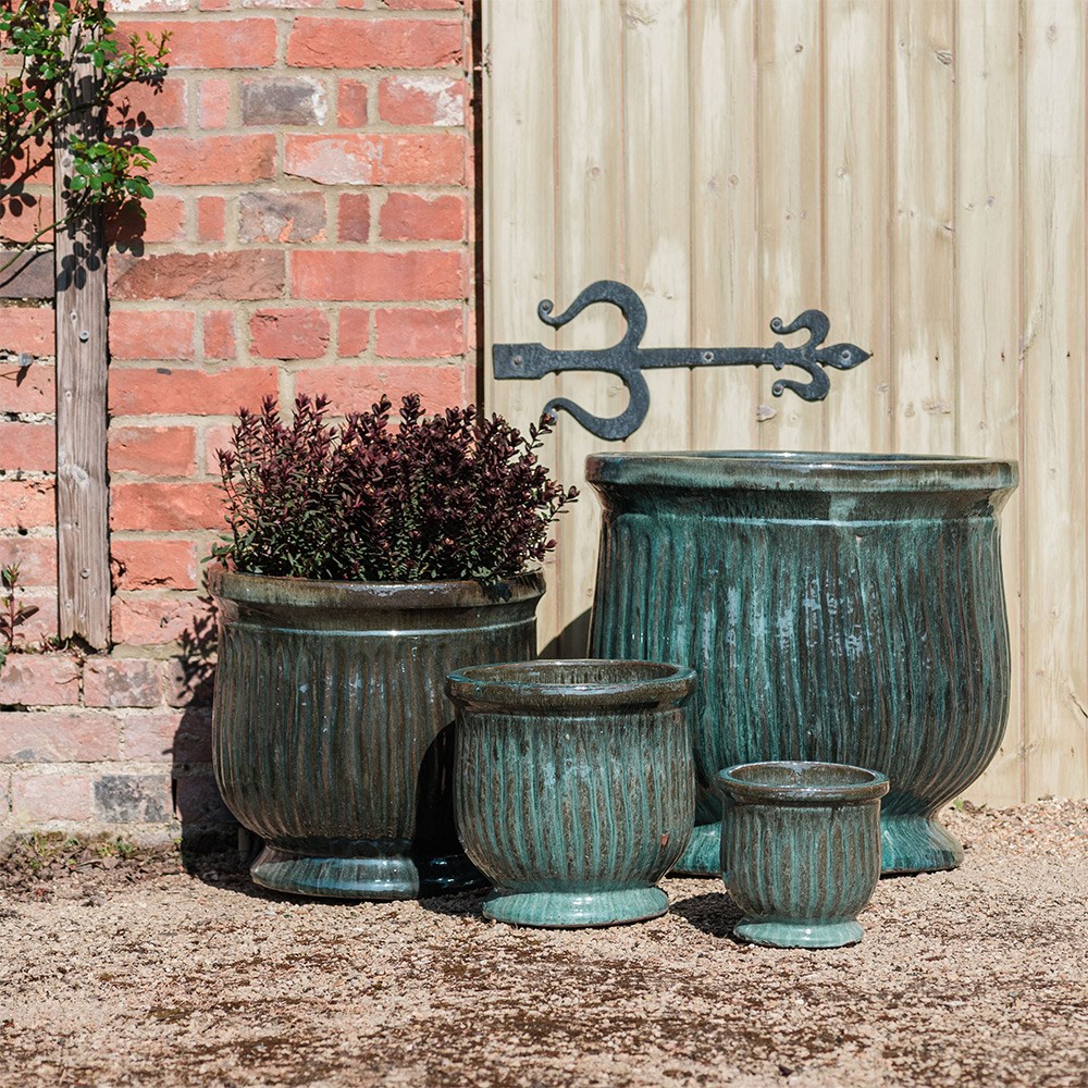 Glazed urn pot in green