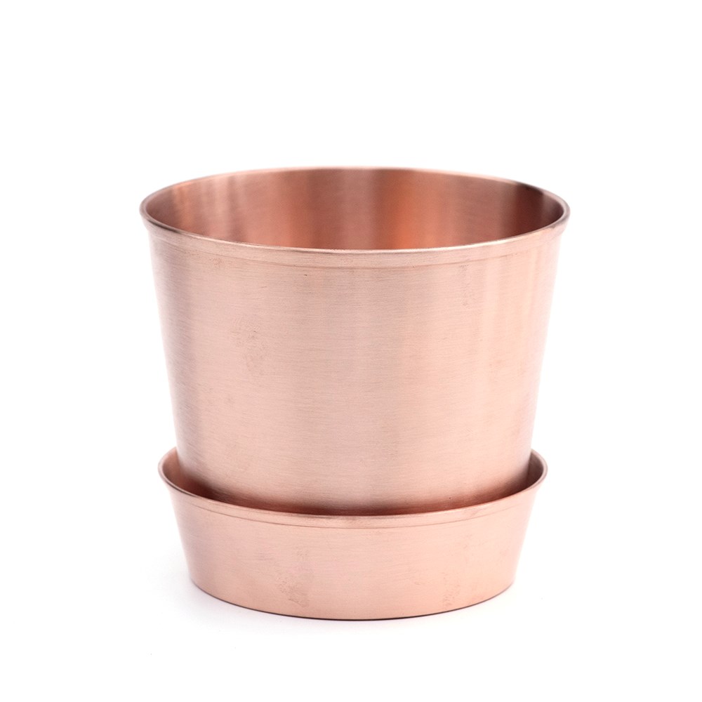 Brushed copper pot and tray