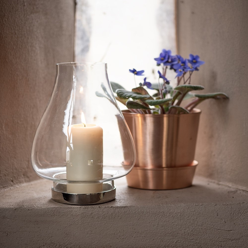 Brushed copper pot and tray