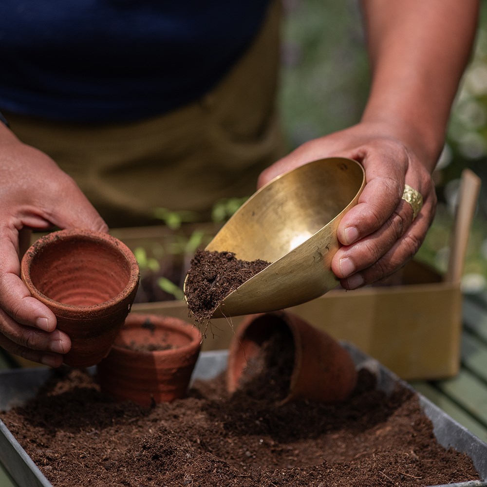 Soil potting scoop - brass