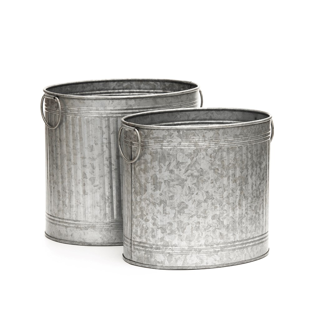 Oval ribbed planter set of two