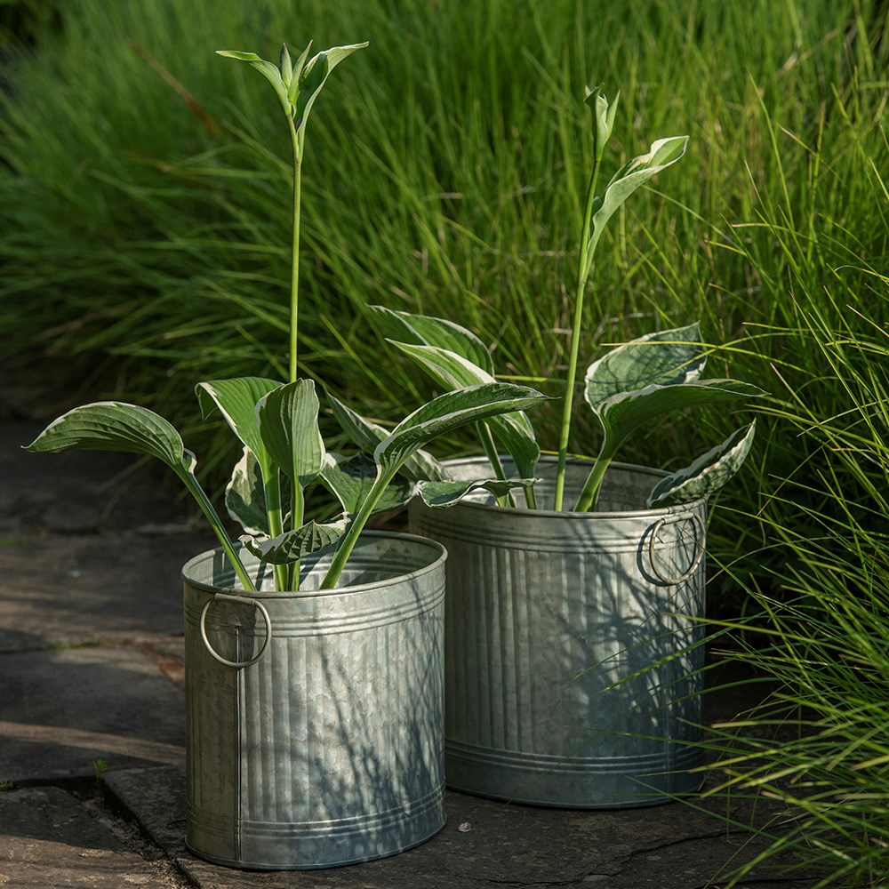 Oval ribbed planter set of two