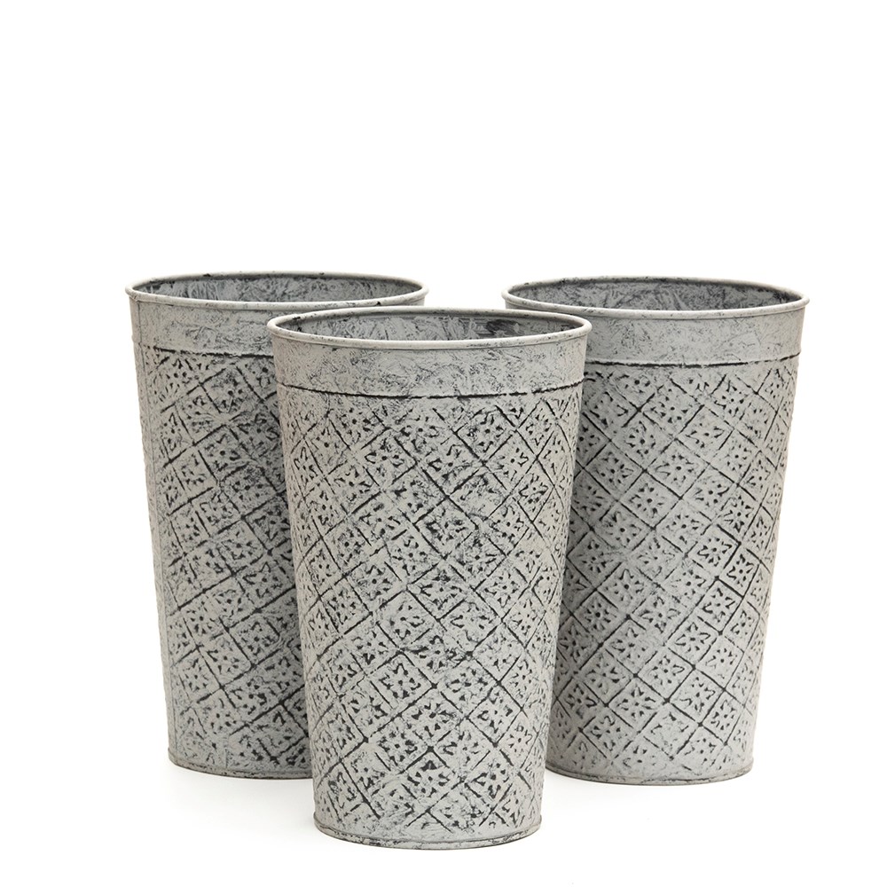 Embossed tall pots - set of three