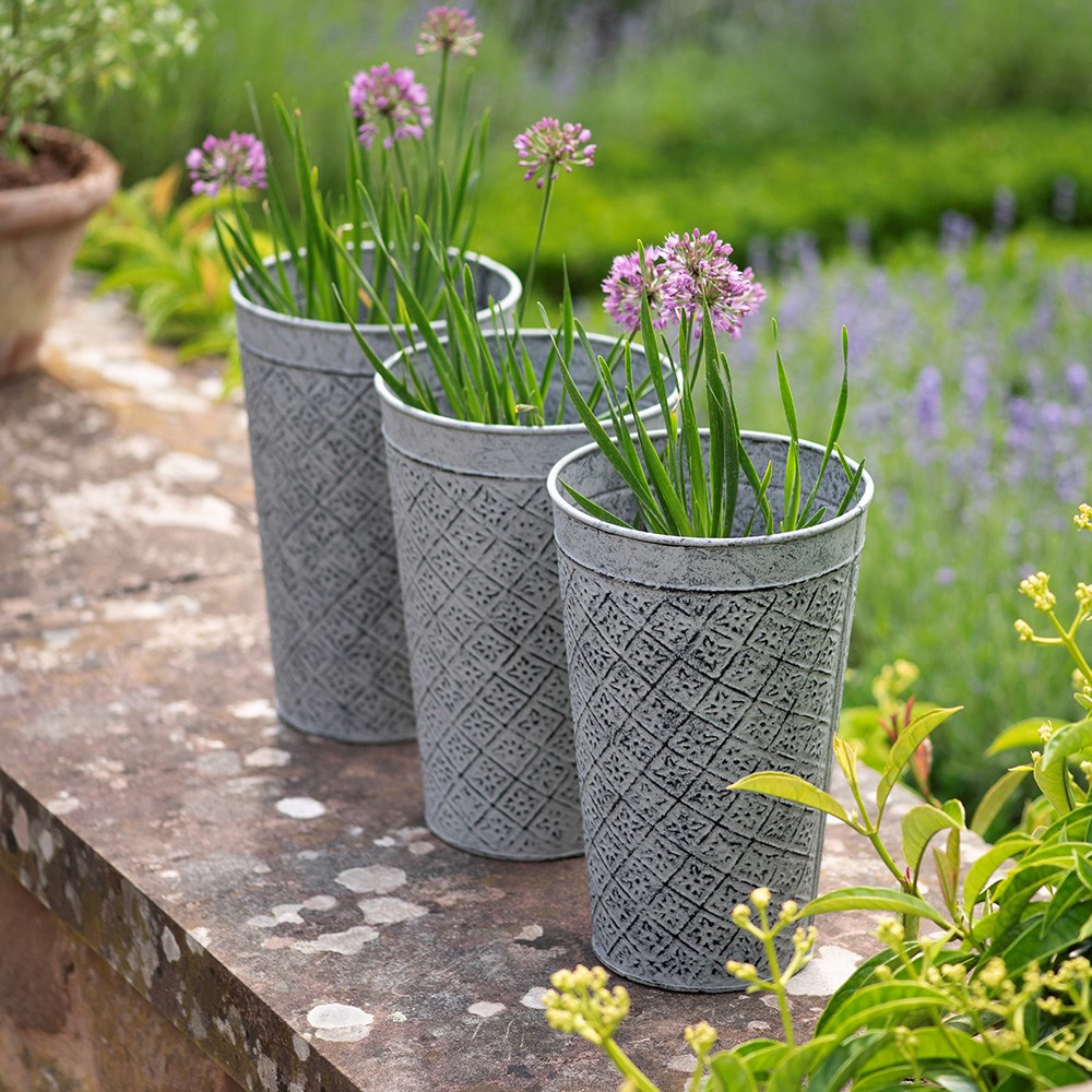 Embossed tall pots - set of three