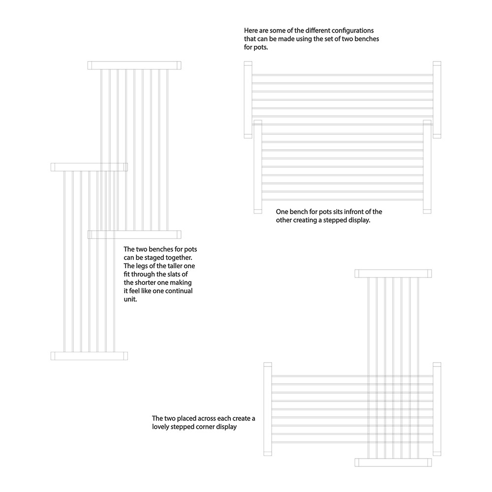 Benches for container displays - tiered set of two