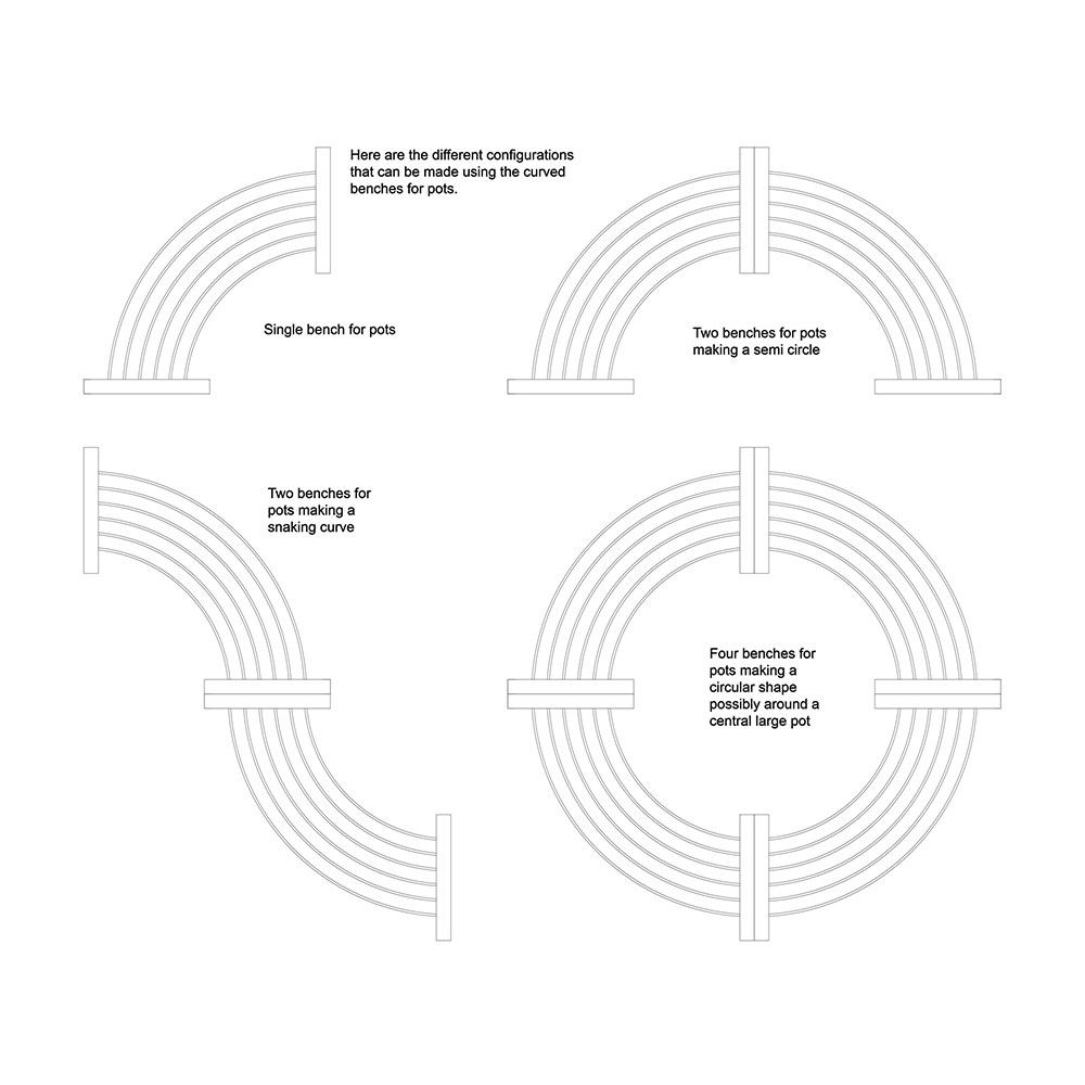 Benches for container displays - semi circular set of two
