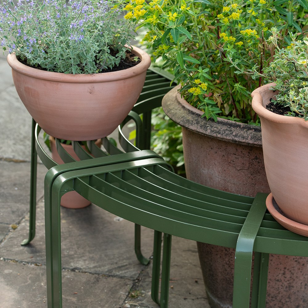 Benches for container displays - semi circular set of two