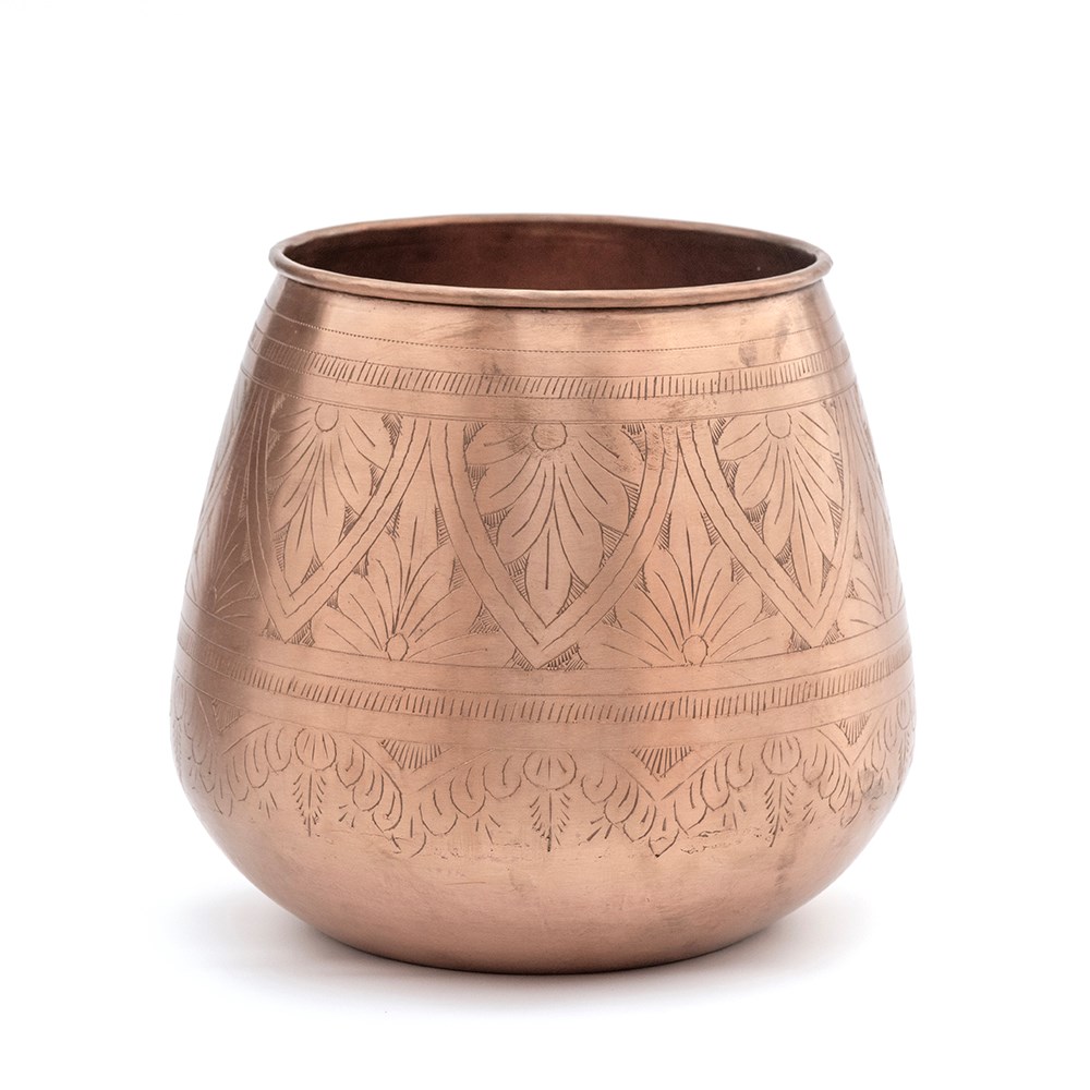 Traditionally etched copper pot - brushed