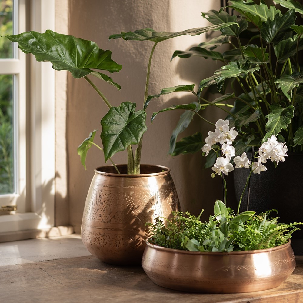 Traditionally etched copper pot - brushed