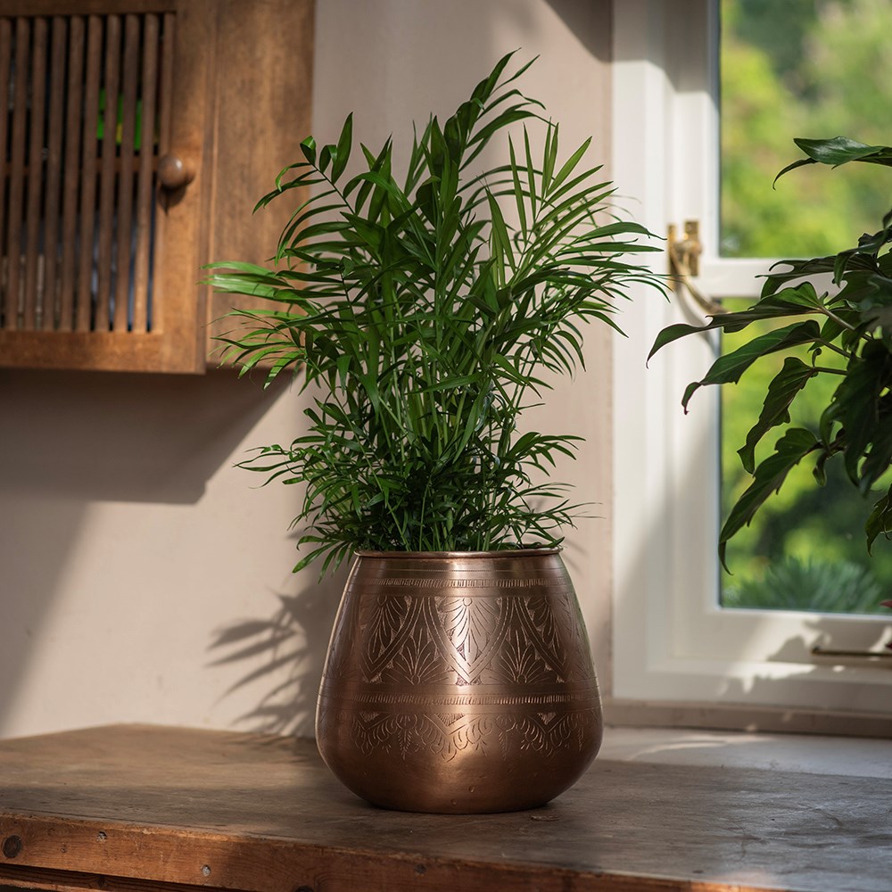 Traditionally etched copper pot - brushed