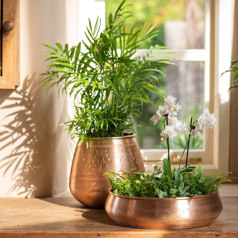 Traditionally etched copper bowl