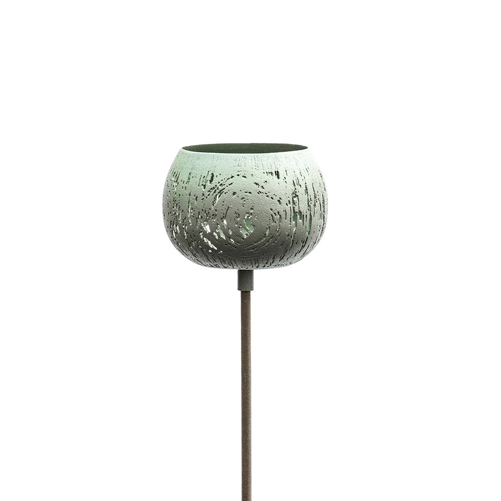 Etched lichen stake tealight holder