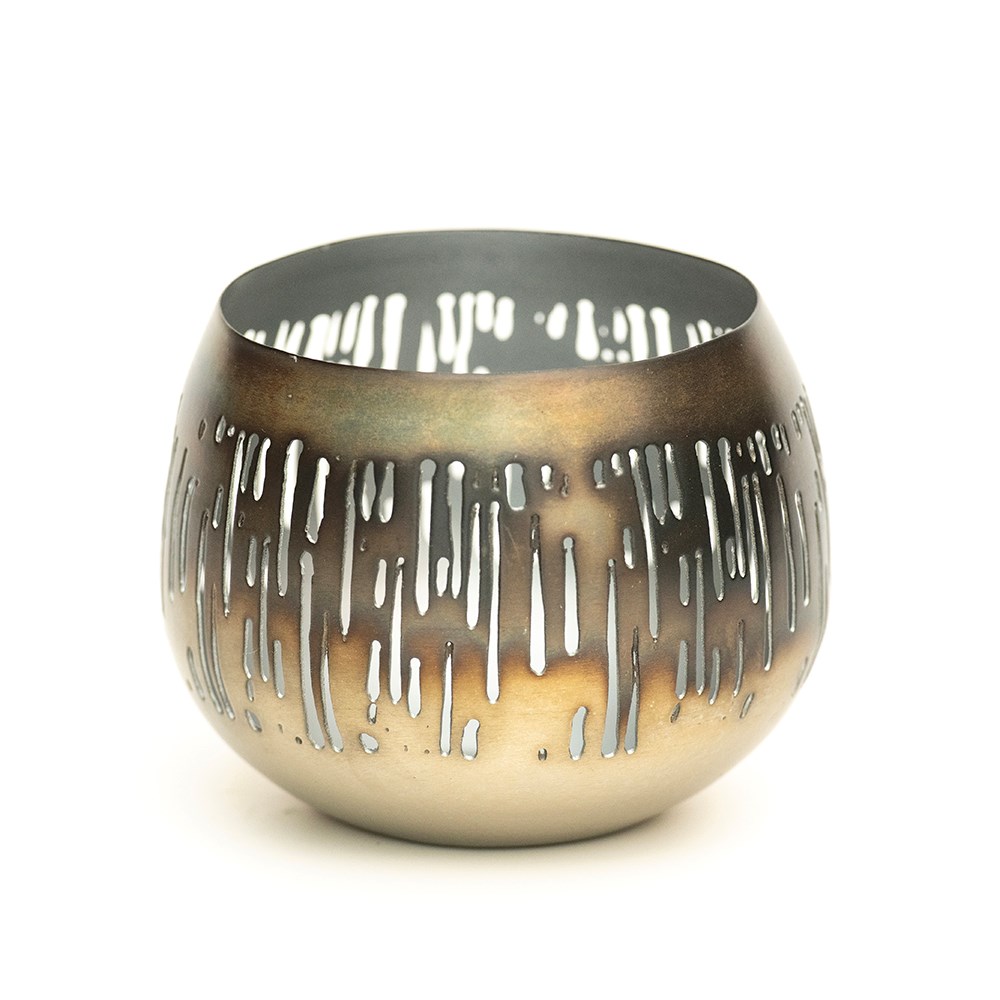 Etched burnt silver tealight holder
