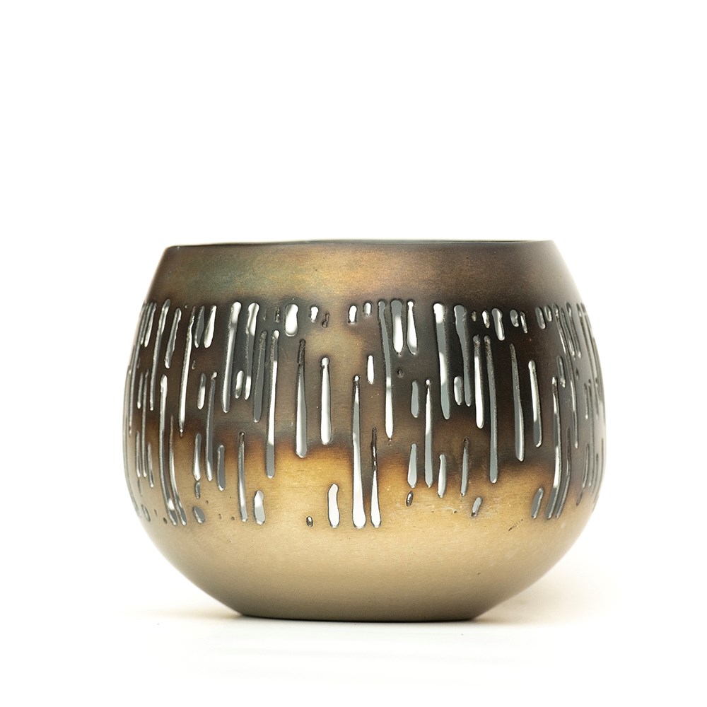 Etched burnt silver tealight holder
