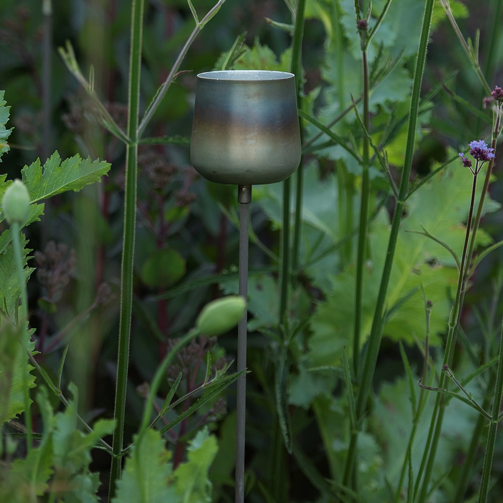 Burnt silver cup tealight holder stake 