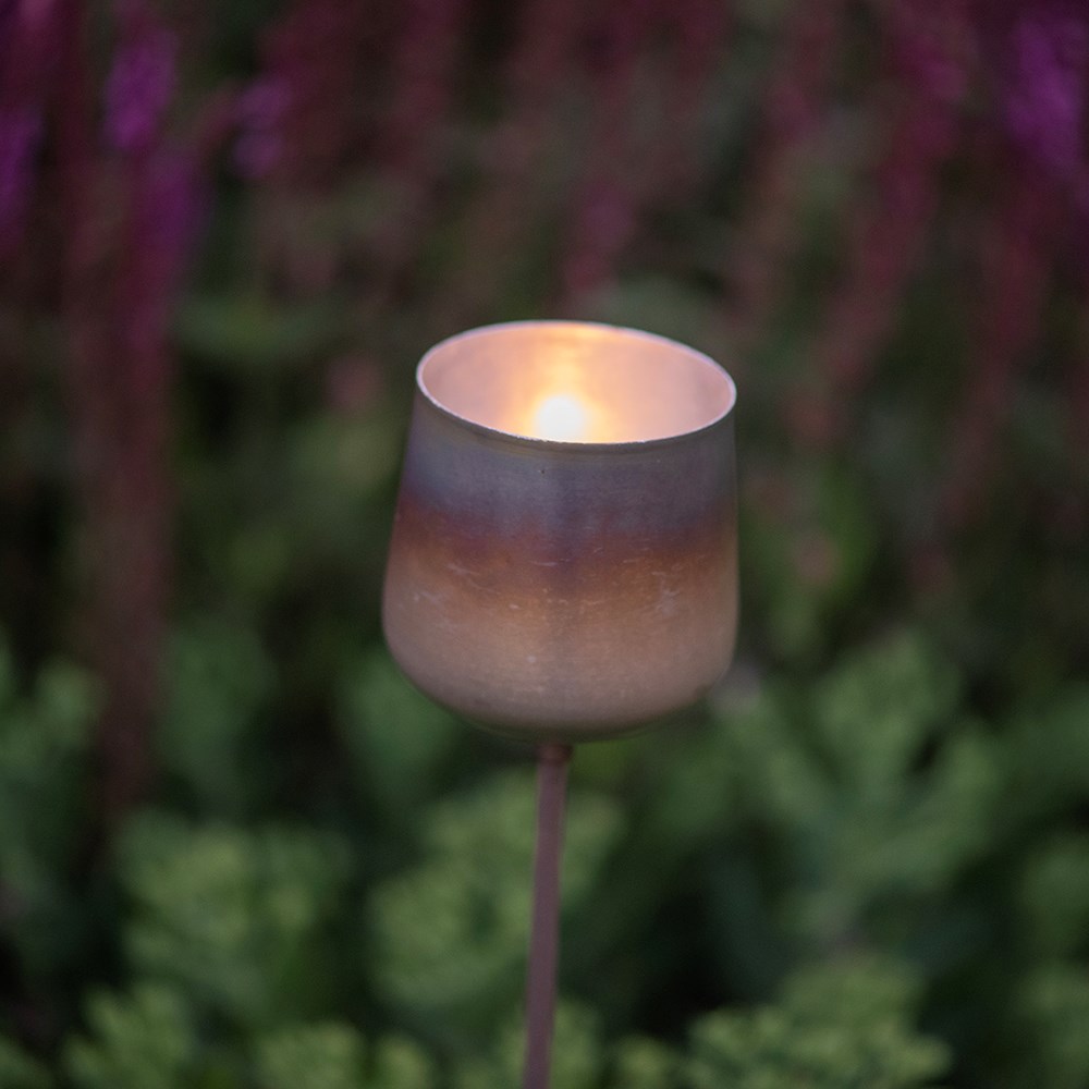 Burnt silver cup tealight holder stake 