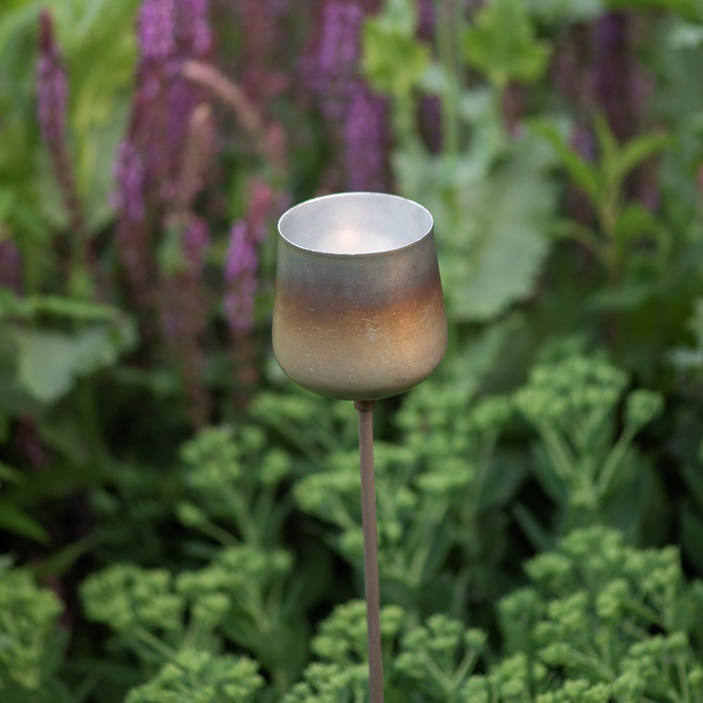 Burnt silver cup tealight holder stake 