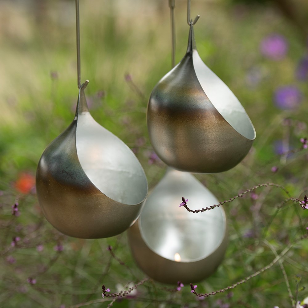 Hanging burnt silver tealight holder 