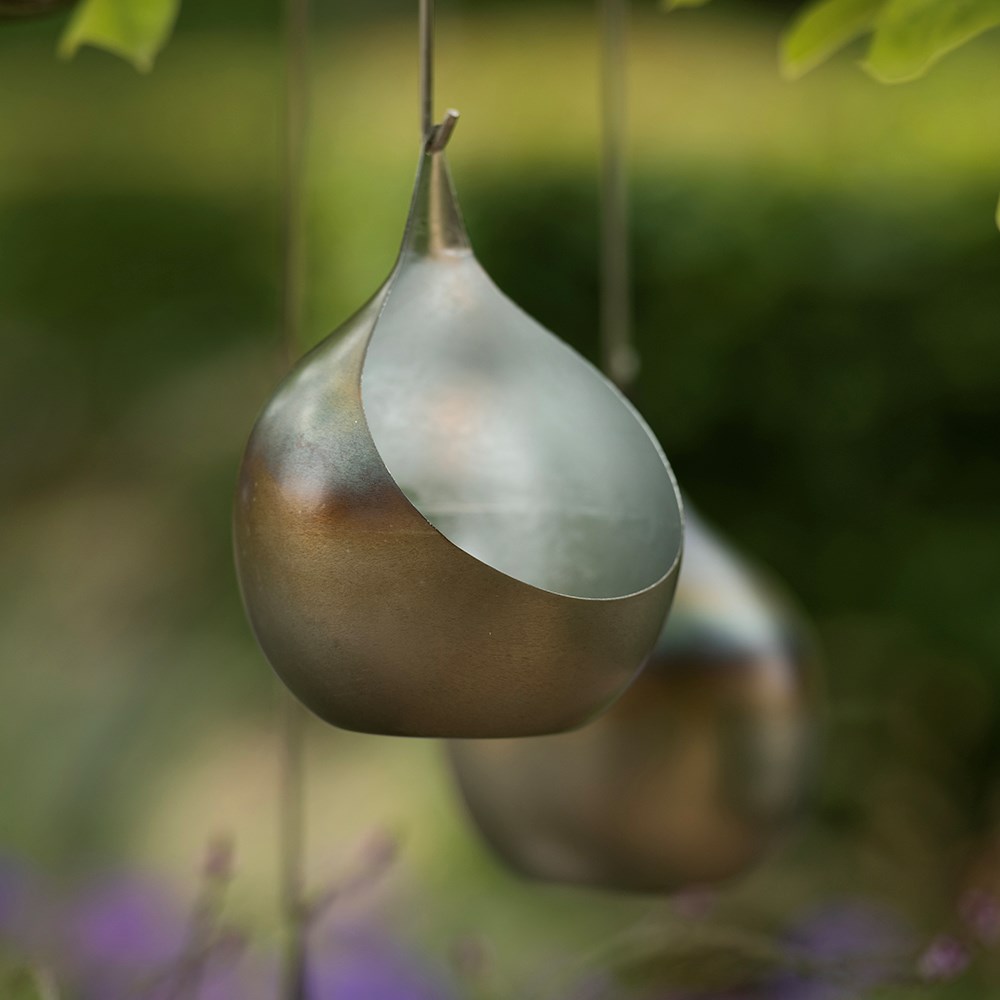 Hanging burnt silver tealight holder 