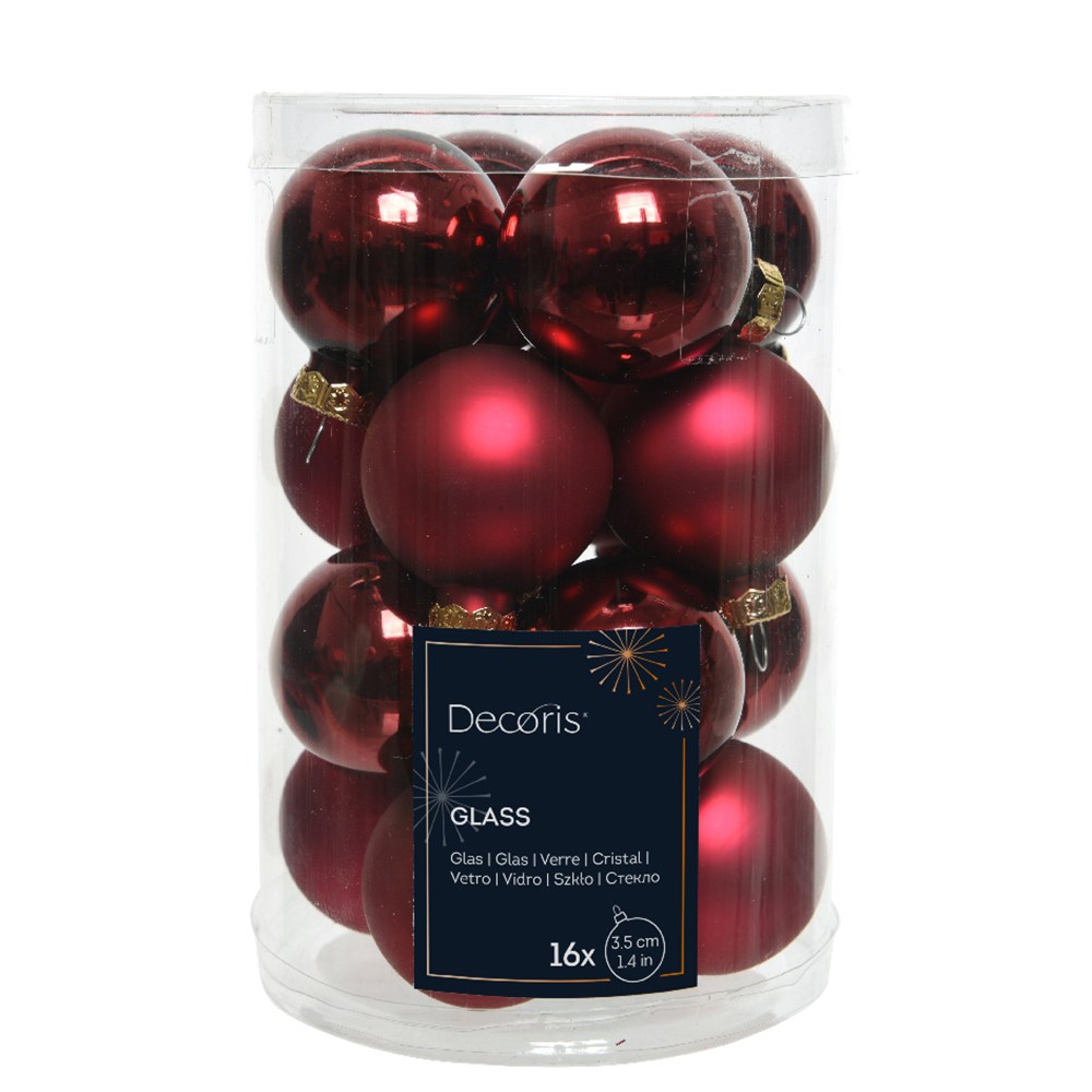 Burgundy small glass baubles - box of 16