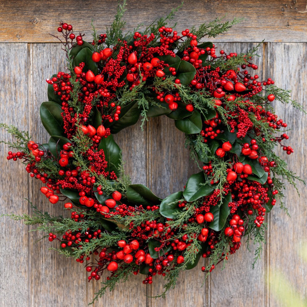 Opulent red berry and foliage wreath
