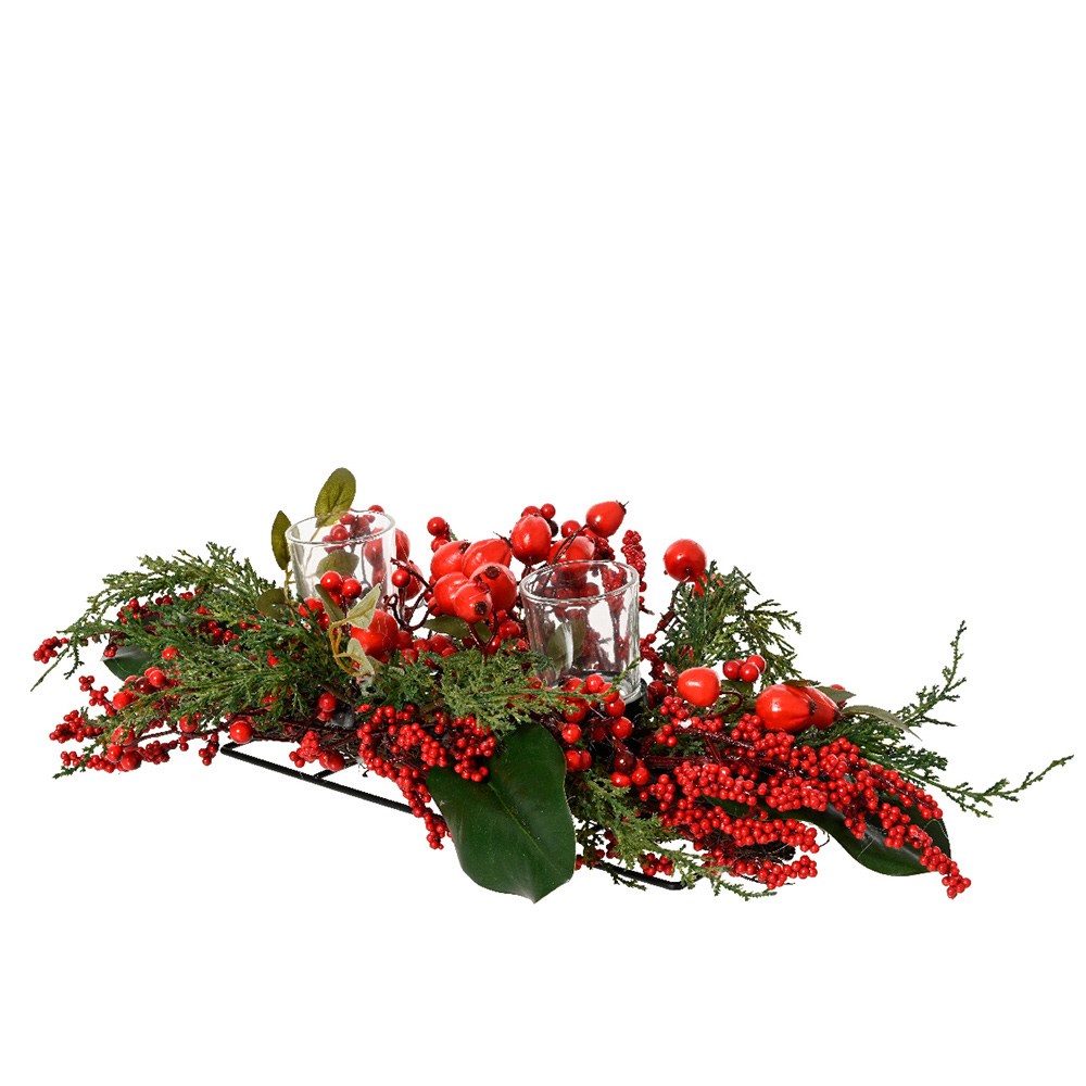 Opulent red berry and foliage centrepiece