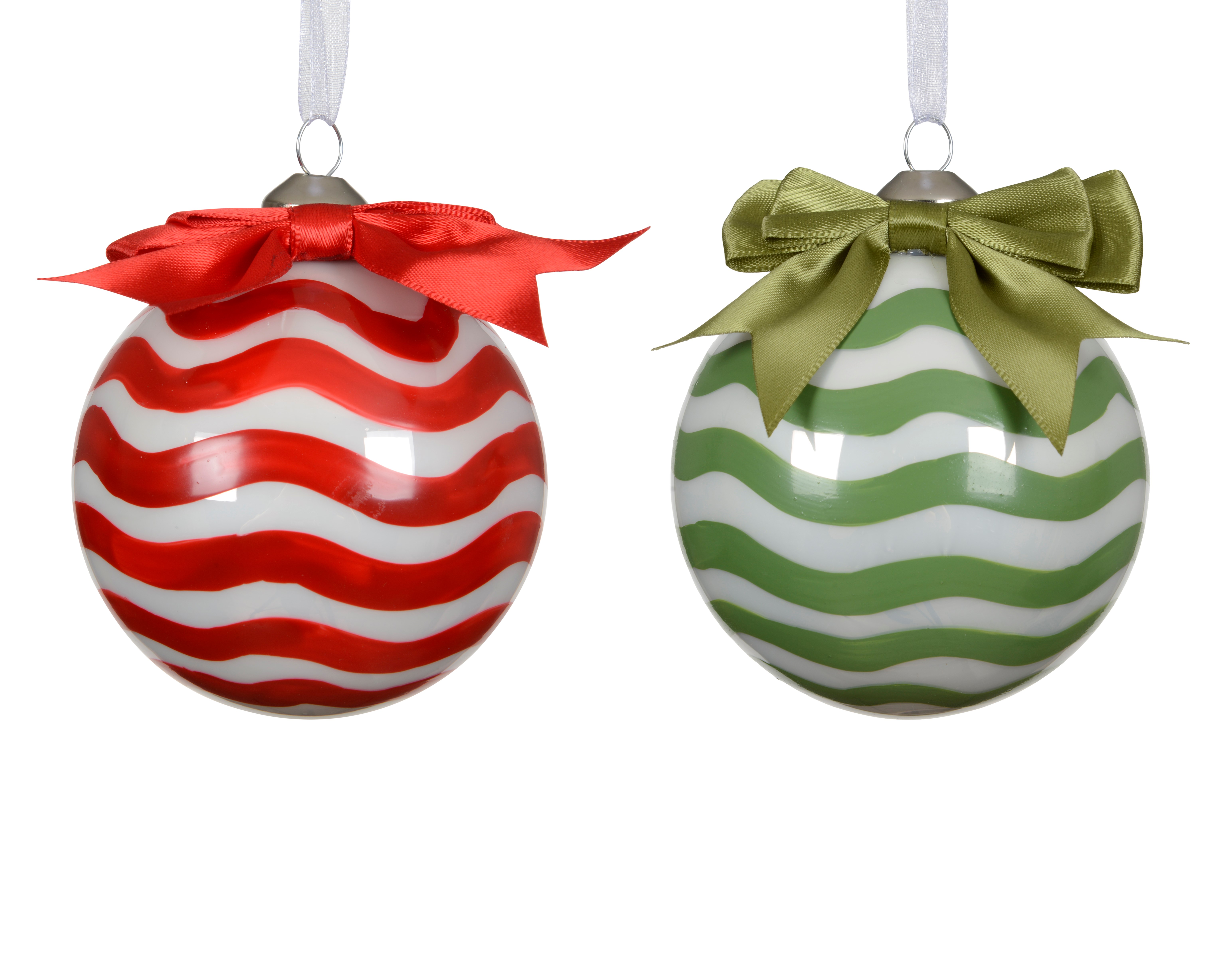 Green chevron stripe glass bauble