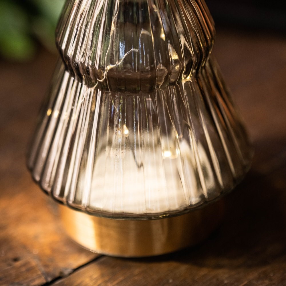 Grey ribbed glass light up tree