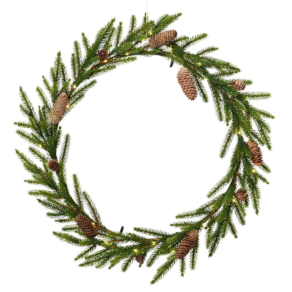 Slim light up wreath with pinecones