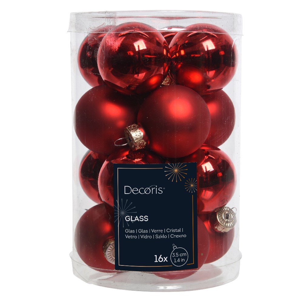 Red small glass baubles - box of 16