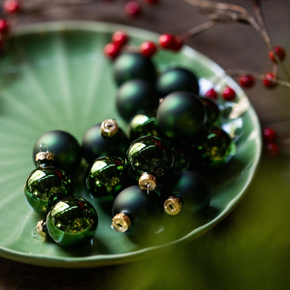 Forest green small glass baubles - box of 16
