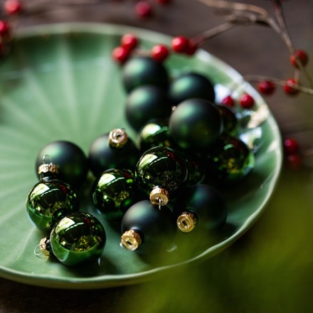 Forest green small glass baubles - box of 16