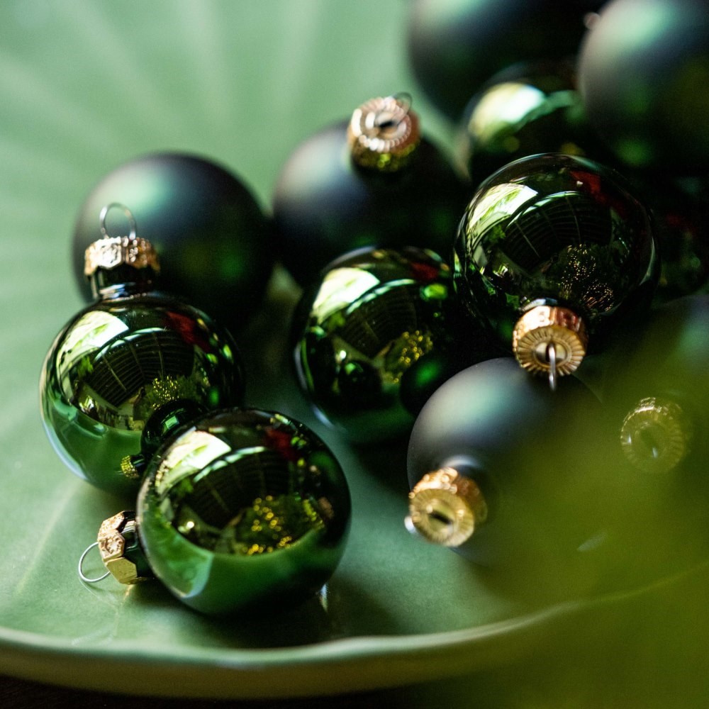 Forest green small glass baubles - box of 16