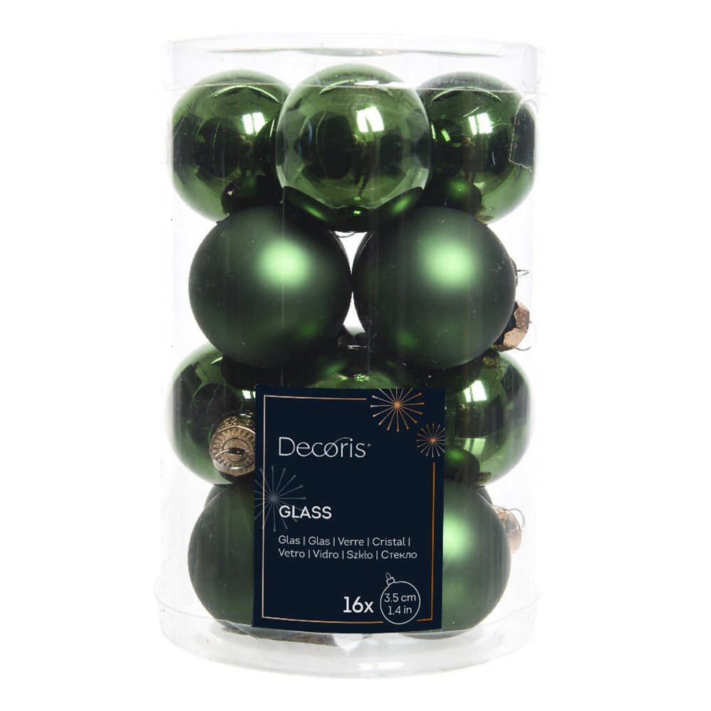 Forest green small glass baubles - box of 16