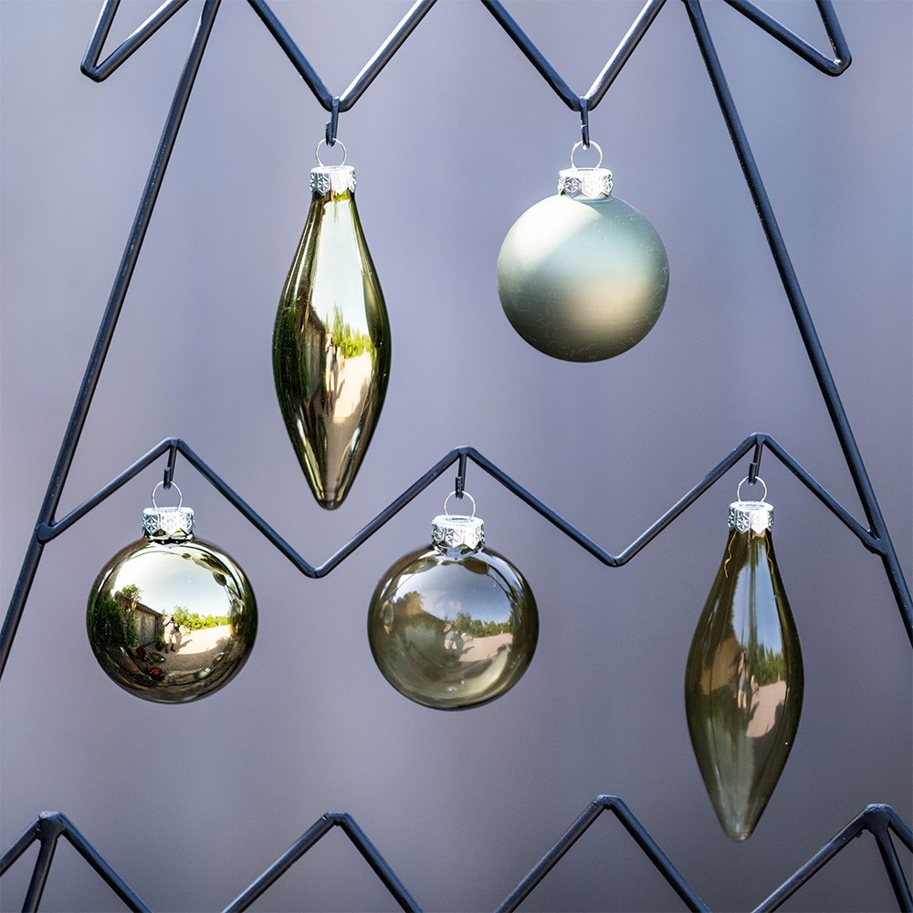 Green glass baubles - box of 10