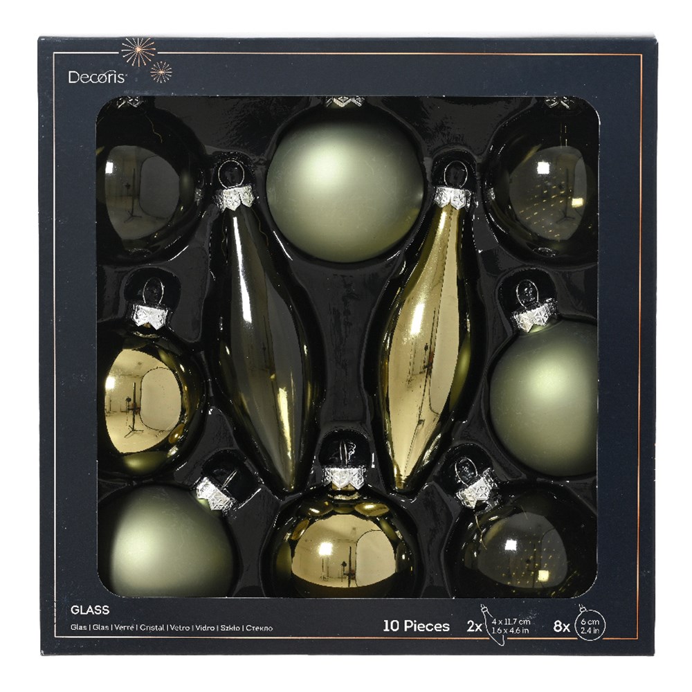 Green glass baubles - box of 10