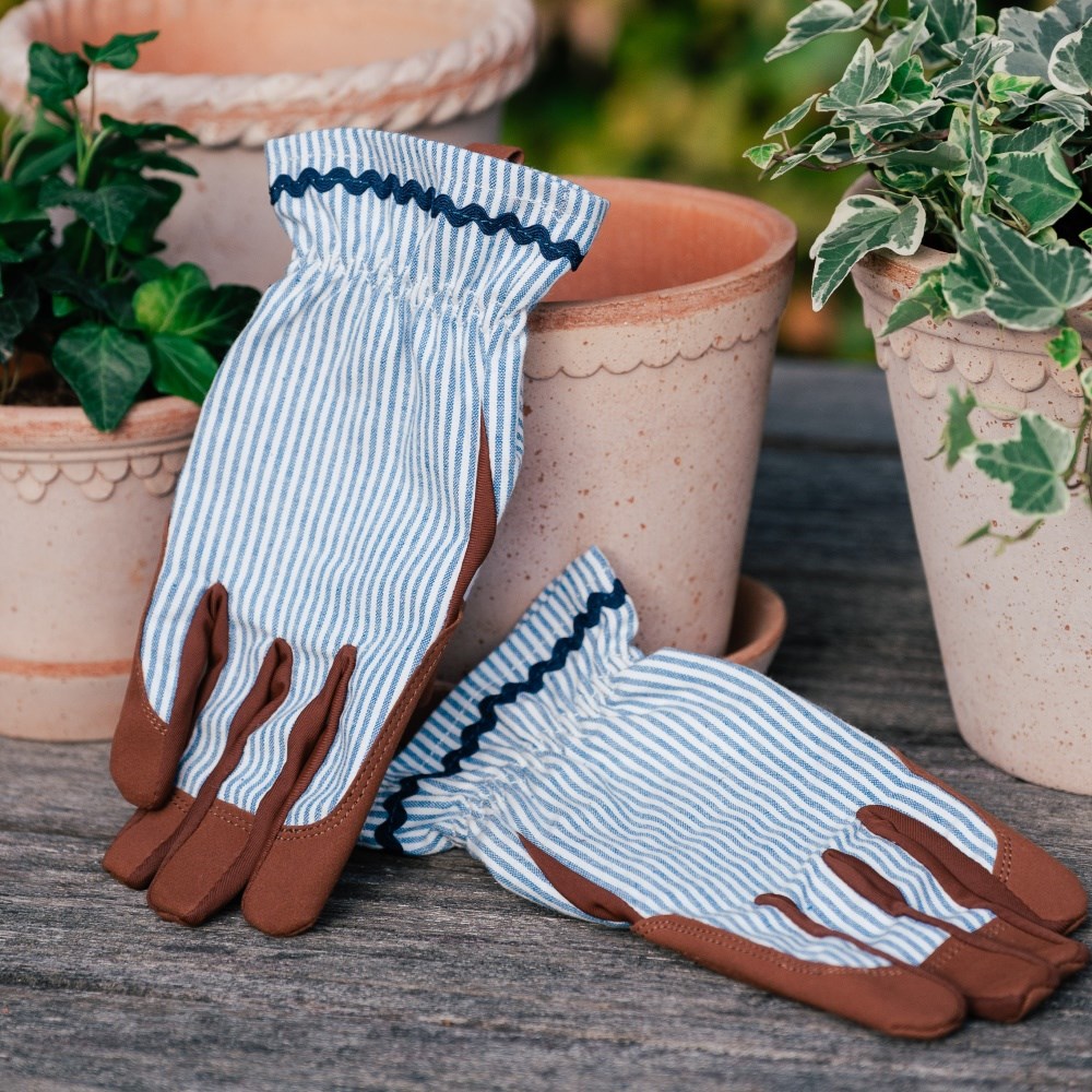 Striped gardening gloves - denim blue