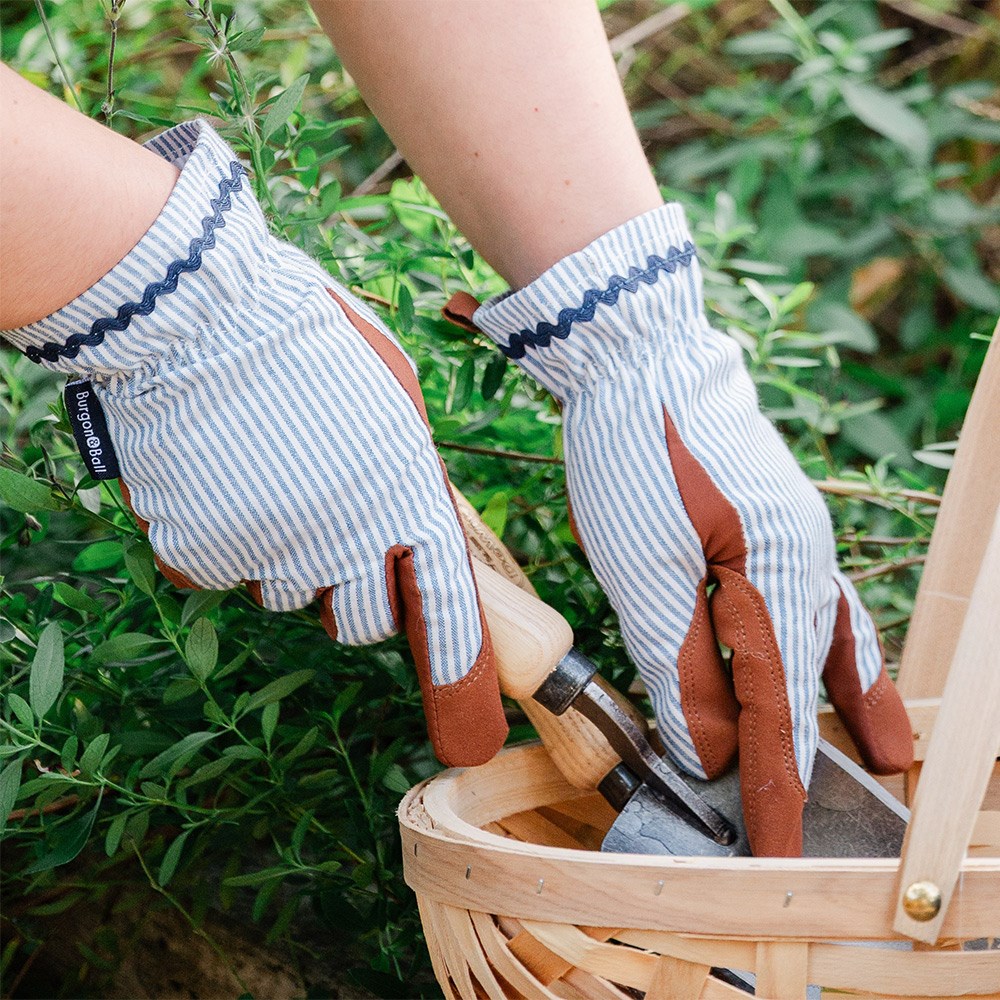 Striped gardening gloves - denim blue