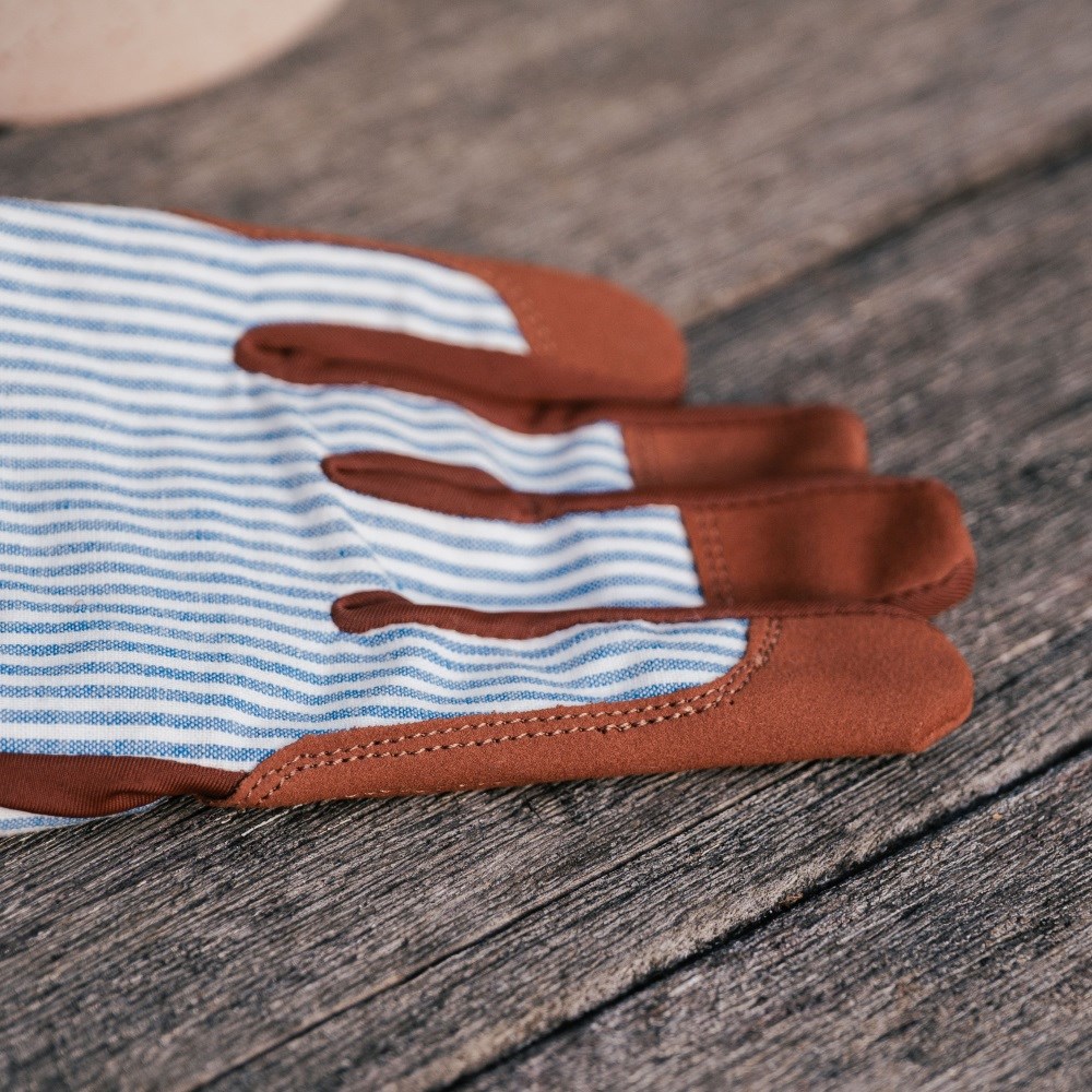 Striped gardening gloves - denim blue