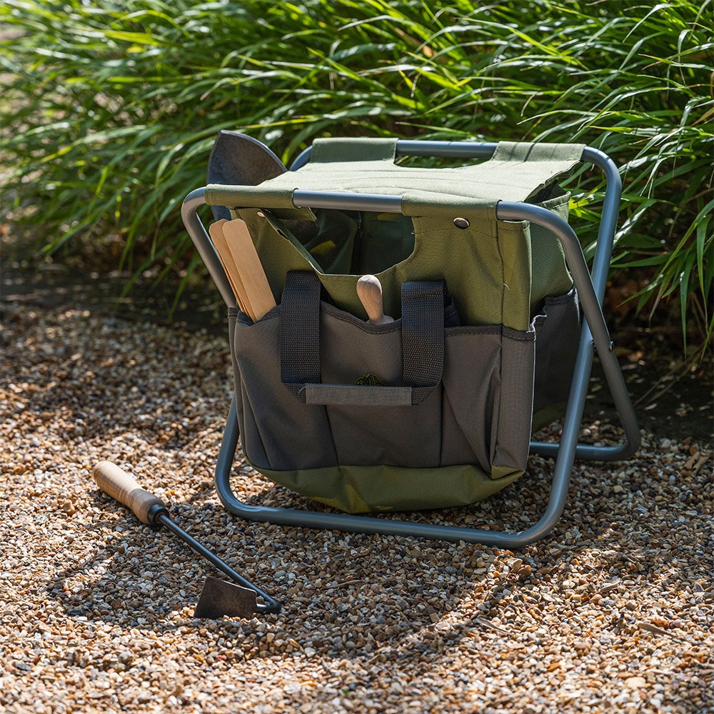 Gardener's tool bag & stool - green & grey