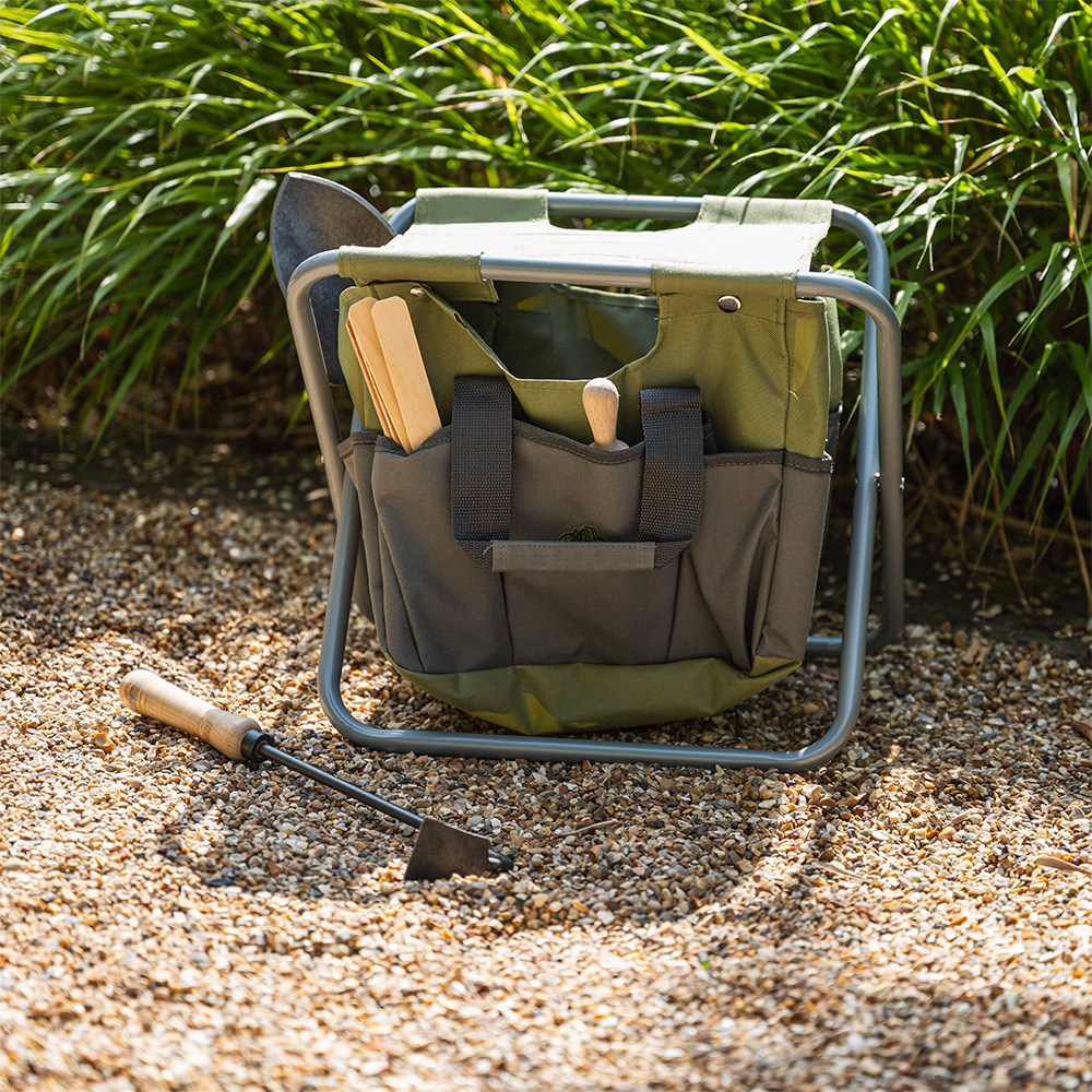 Gardener's tool bag & stool - green & grey