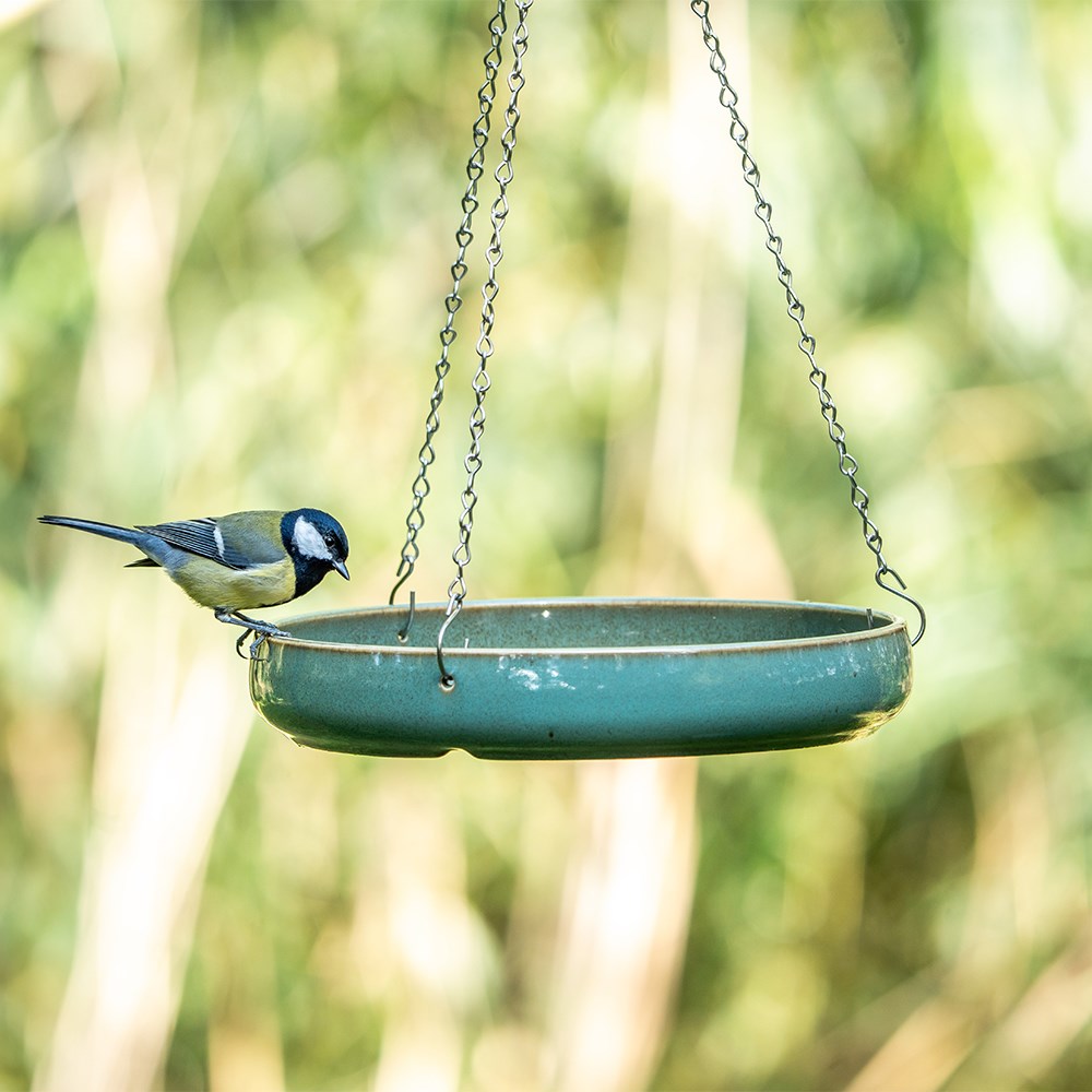 Ceramic hanging bird bath - green