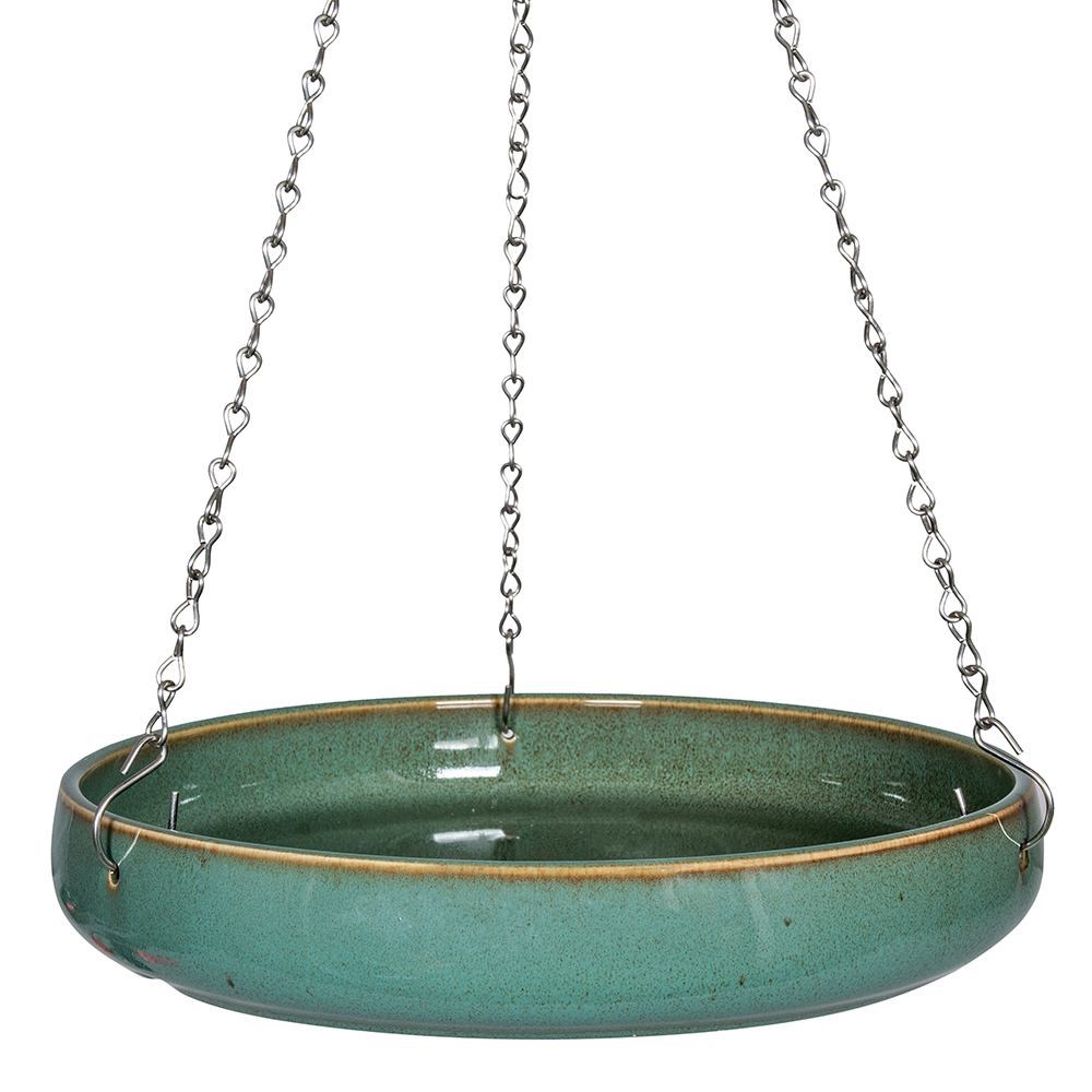 Ceramic hanging bird bath - green